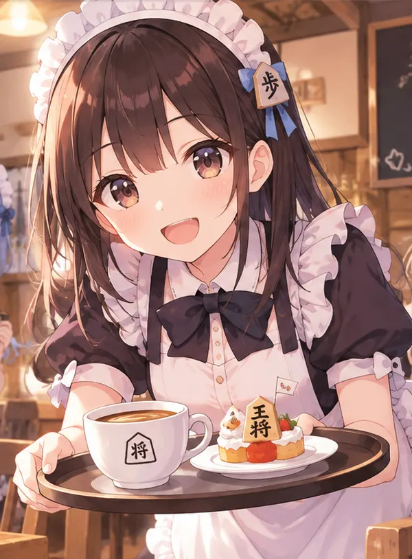 トレーを持って出むかえる新人メイドのさくら